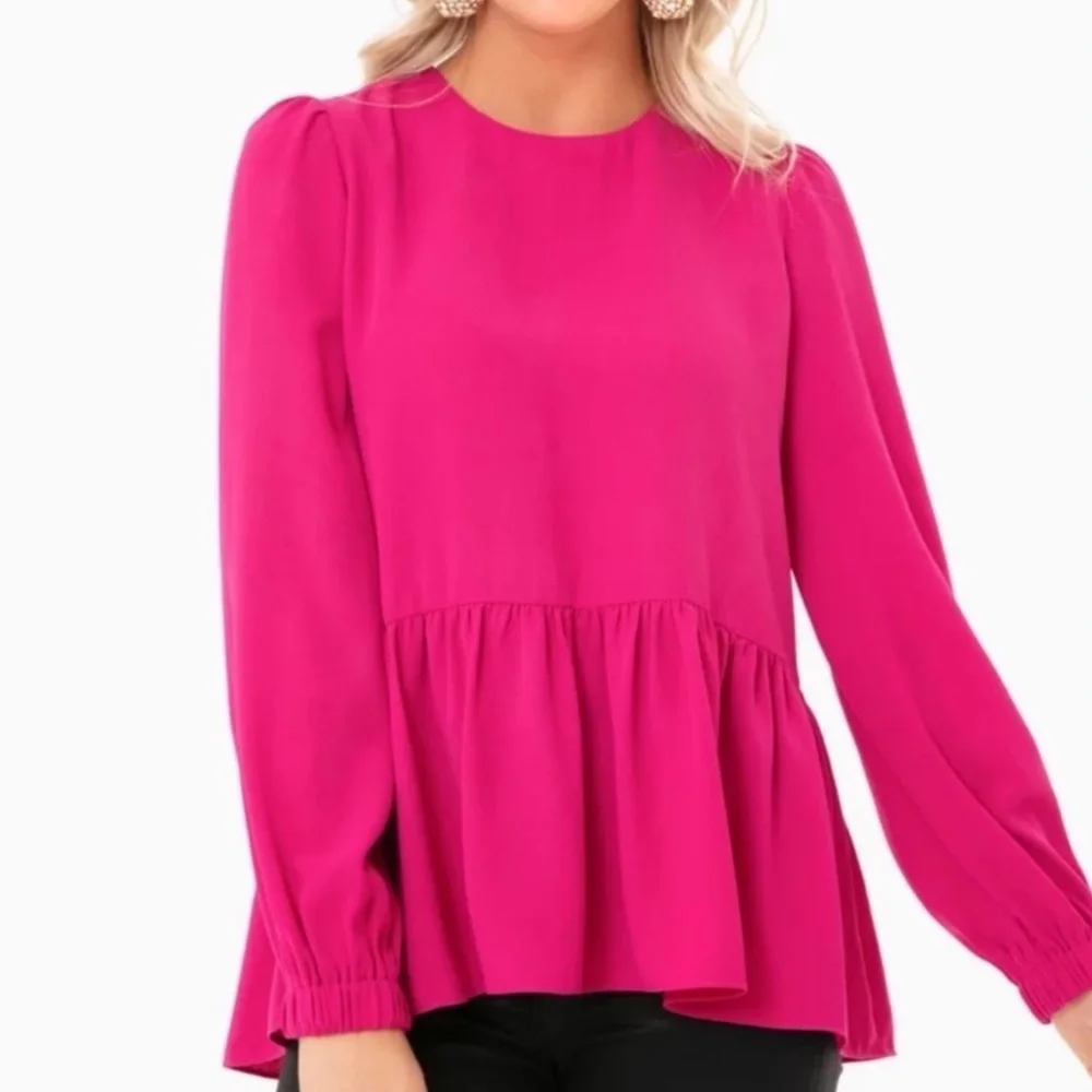 Tuckernuck Pomander Place Carlota Peplum Blouse in Fuchsia Pink New Size XS